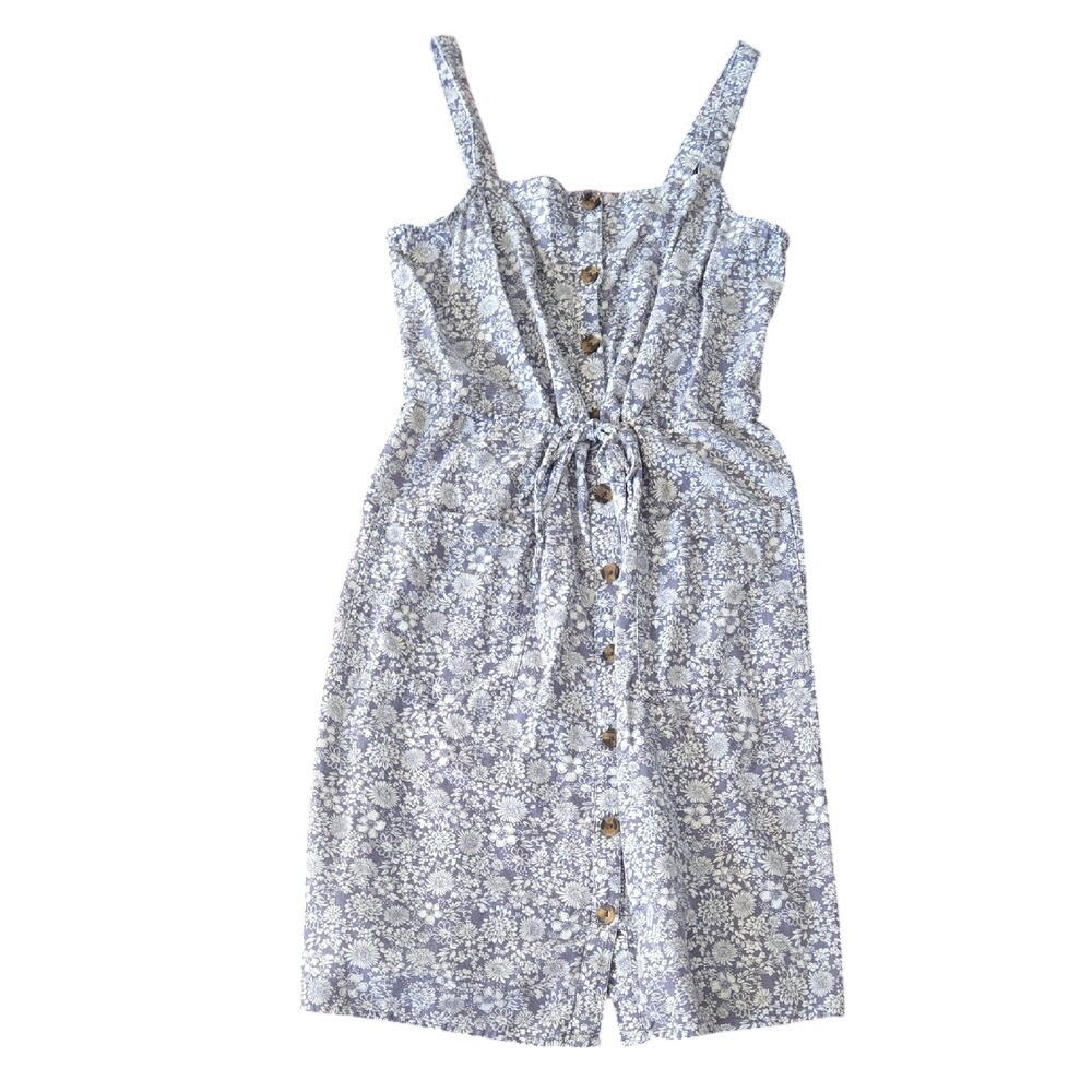 Sonoma Goods For Life Womens Blue Floral Button Front Drawstring Dress Small